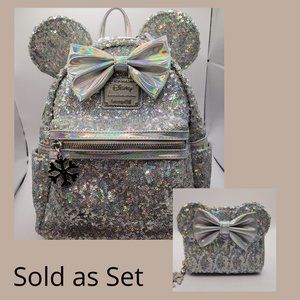 Loungefly X LASR Disney Holographic Sequin Minnie Mini Backpack & Wallet